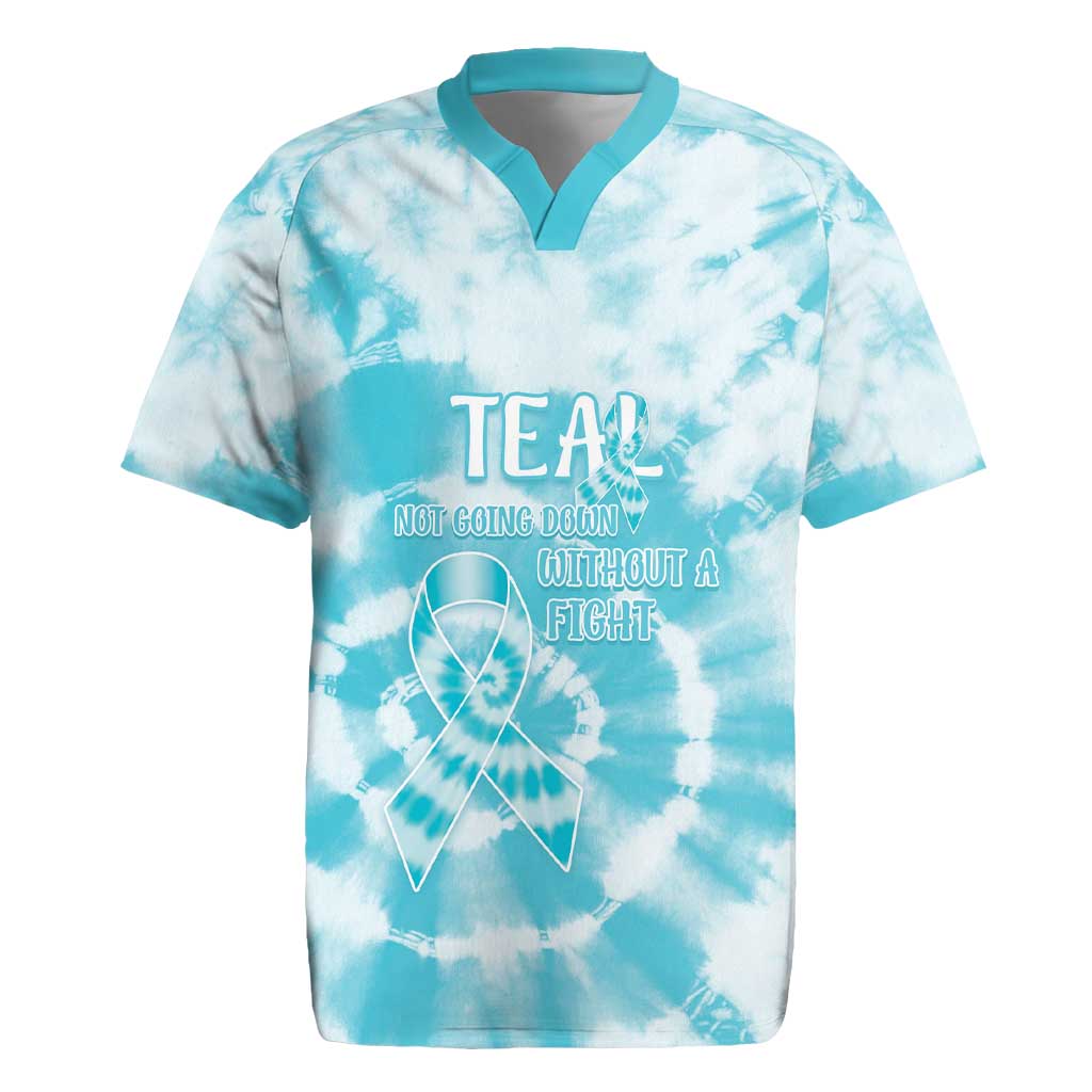 Teal Ribbon Cervical Cancer Awareness Rugby Jersey Not Going Down Without A Fight Tie Dye - Wonder Print Shop