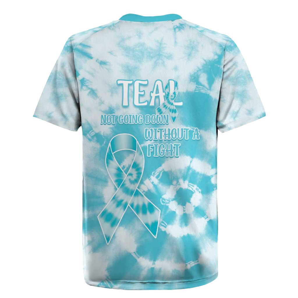 Teal Ribbon Cervical Cancer Awareness Rugby Jersey Not Going Down Without A Fight Tie Dye - Wonder Print Shop