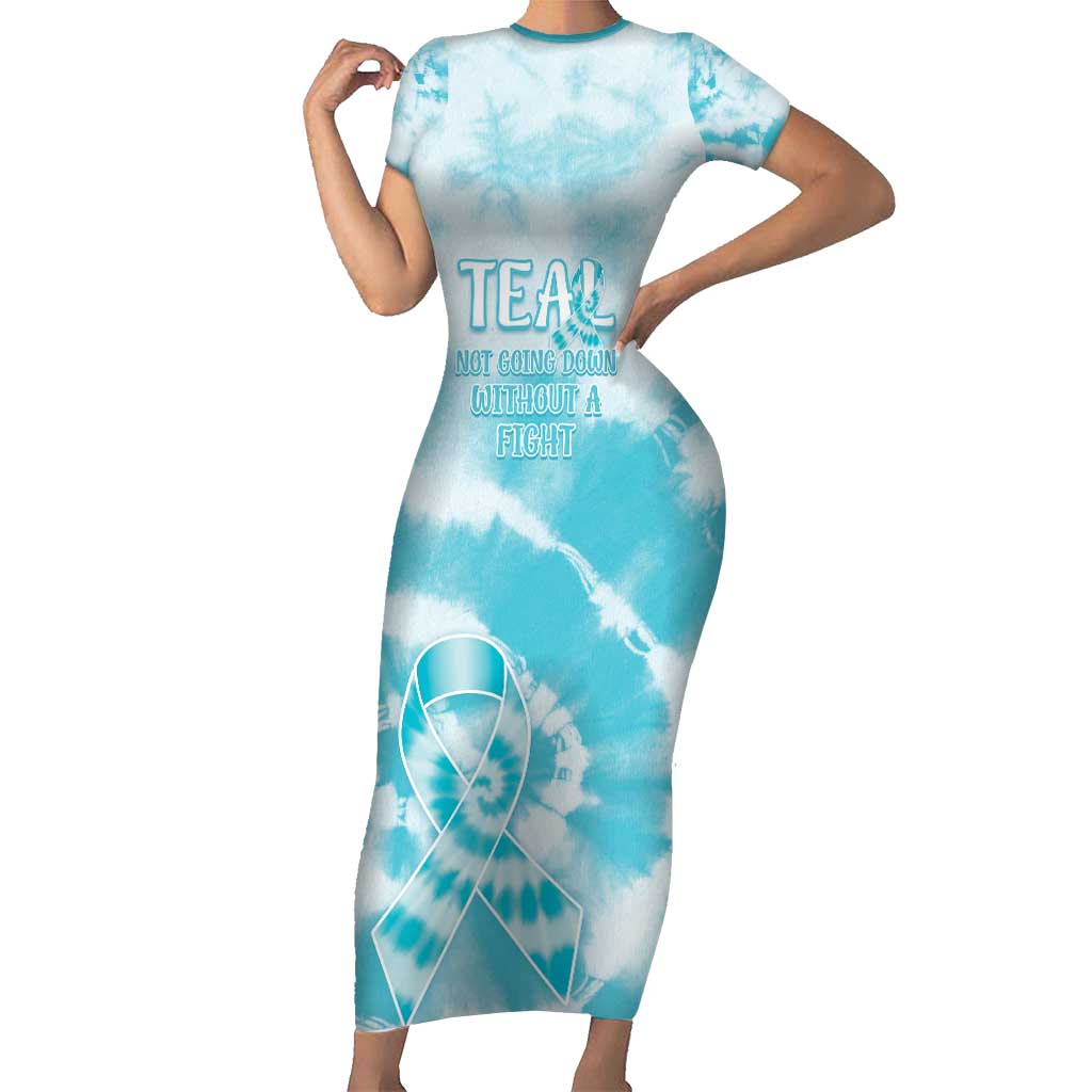 Teal Ribbon Cervical Cancer Awareness Short Sleeve Bodycon Dress Not Going Down Without A Fight Tie Dye - Wonder Print Shop