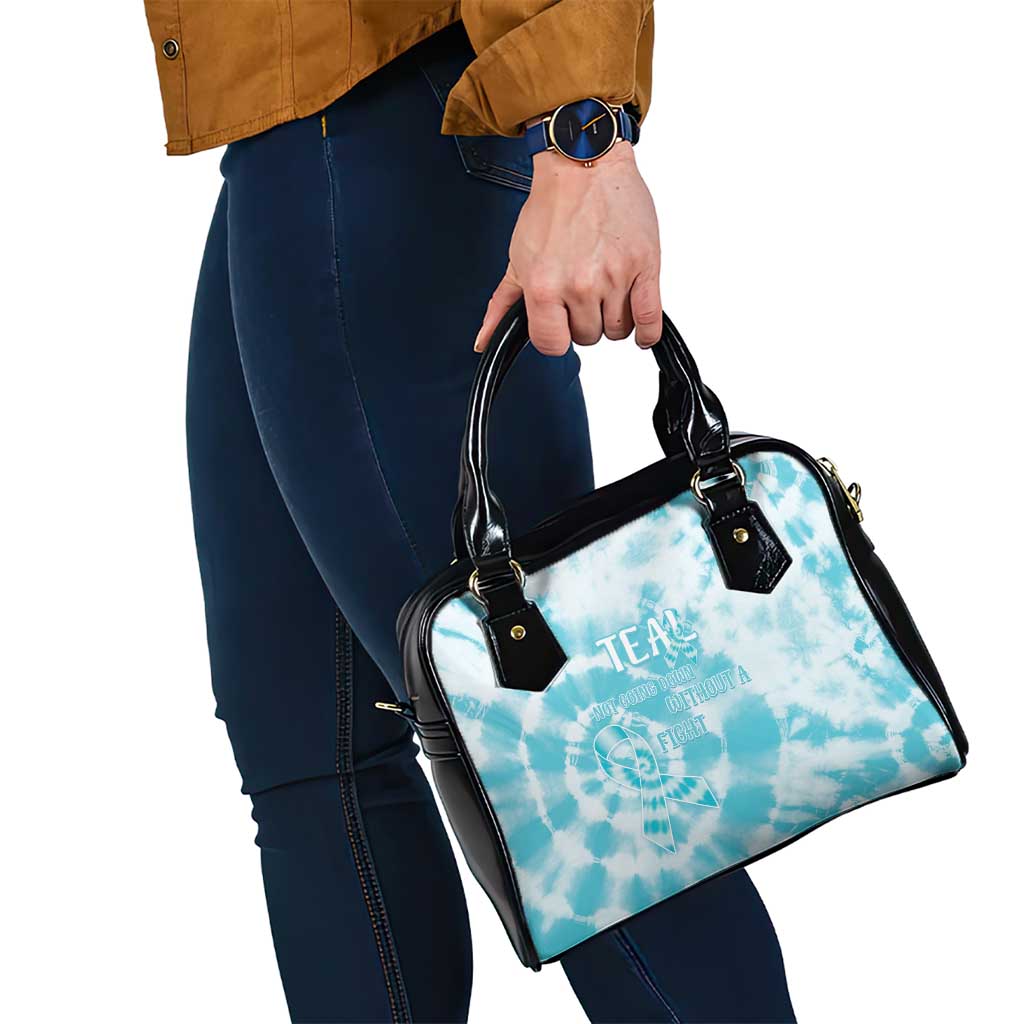 Teal Ribbon Cervical Cancer Awareness Shoulder Handbag Not Going Down Without A Fight Tie Dye - Wonder Print Shop