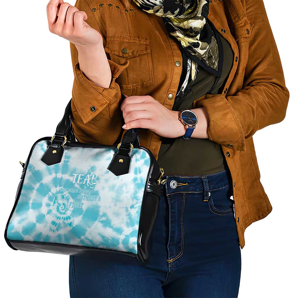 Teal Ribbon Cervical Cancer Awareness Shoulder Handbag Not Going Down Without A Fight Tie Dye - Wonder Print Shop