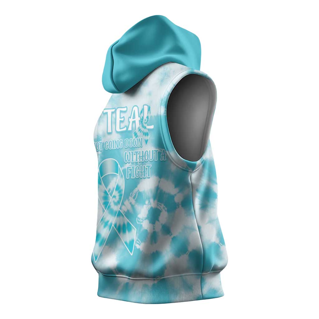 Teal Ribbon Cervical Cancer Awareness Sleeveless Hoodie Not Going Down Without A Fight Tie Dye - Wonder Print Shop