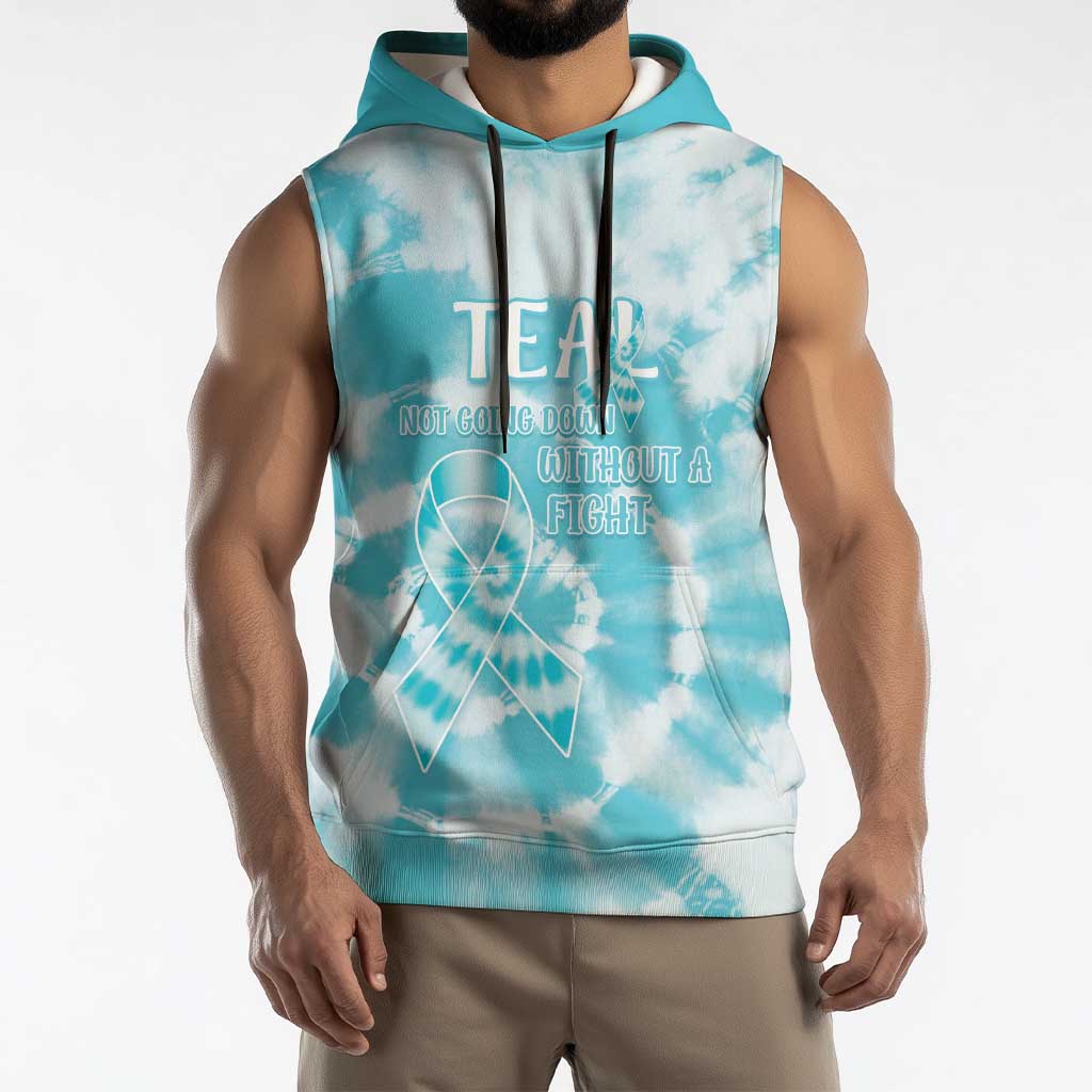 Teal Ribbon Cervical Cancer Awareness Sleeveless Hoodie Not Going Down Without A Fight Tie Dye - Wonder Print Shop