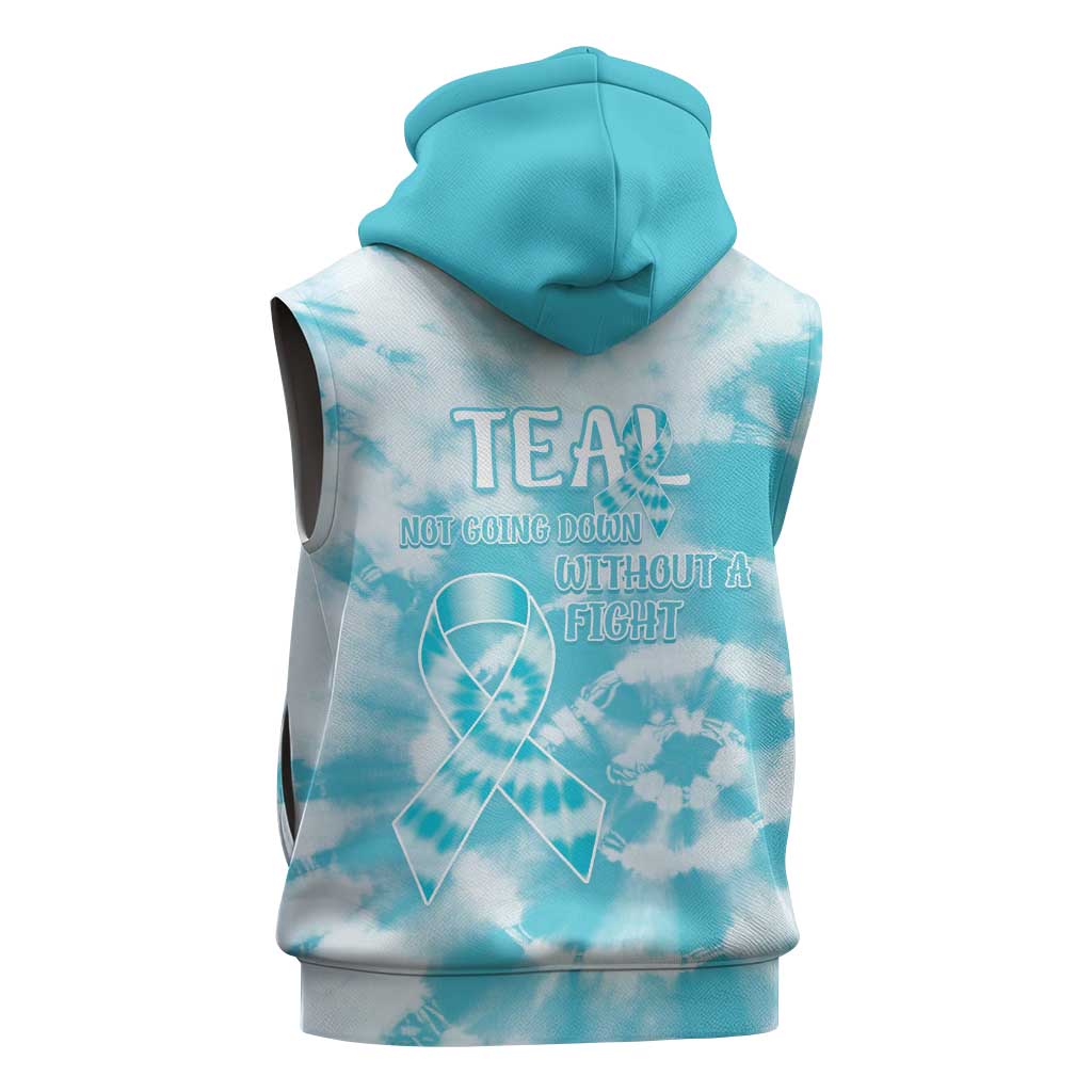 Teal Ribbon Cervical Cancer Awareness Sleeveless Zip Hoodie Not Going Down Without A Fight Tie Dye - Wonder Print Shop
