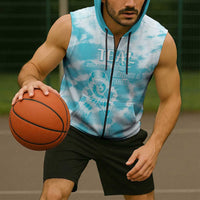 Teal Ribbon Cervical Cancer Awareness Sleeveless Zip Hoodie Not Going Down Without A Fight Tie Dye - Wonder Print Shop