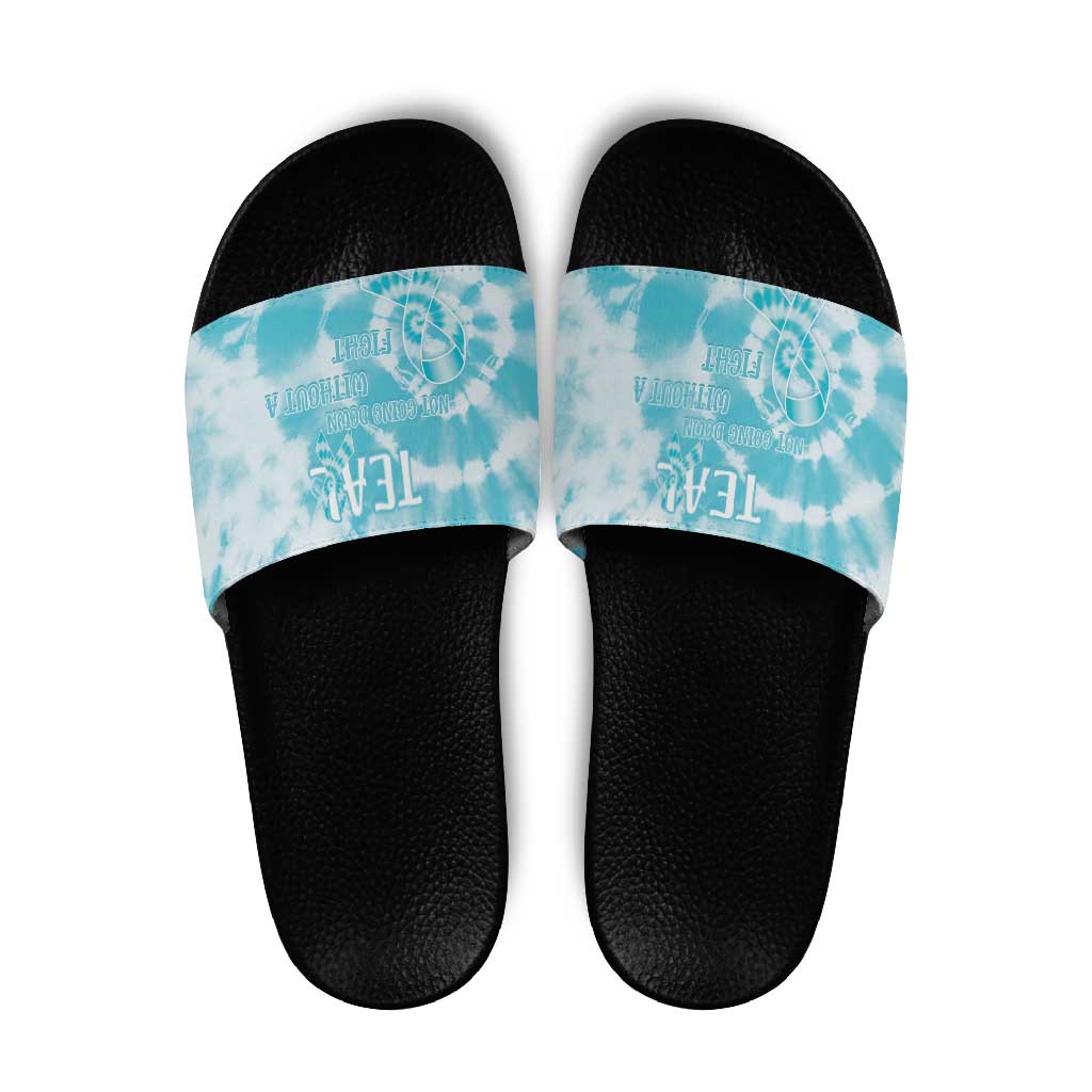 Teal Ribbon Cervical Cancer Awareness Slide Sandals Not Going Down Without A Fight Tie Dye - Wonder Print Shop