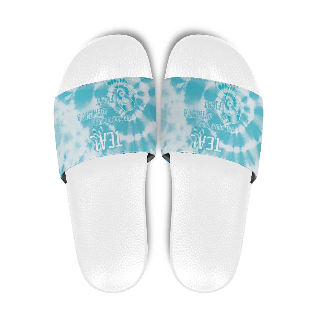 Teal Ribbon Cervical Cancer Awareness Slide Sandals Not Going Down Without A Fight Tie Dye - Wonder Print Shop