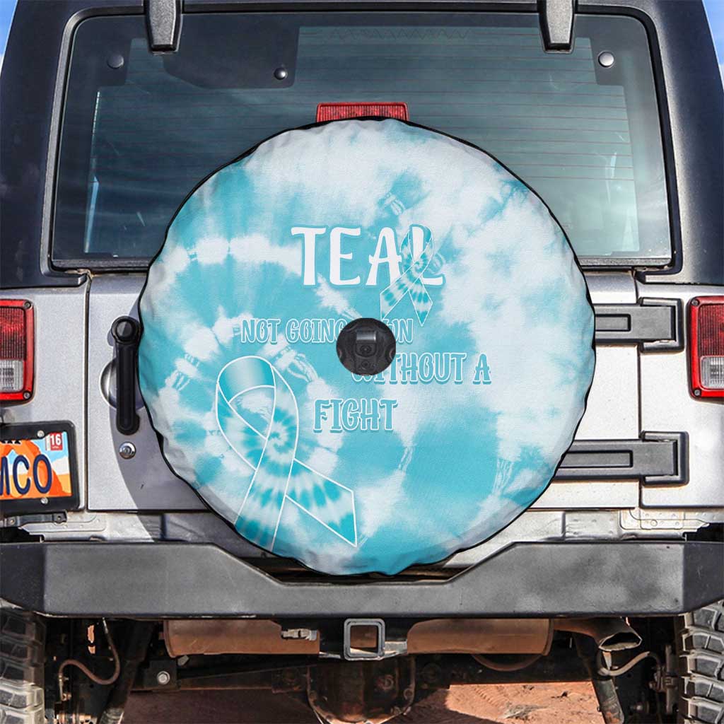 Teal Ribbon Cervical Cancer Awareness Spare Tire Cover Not Going Down Without A Fight Tie Dye - Wonder Print Shop