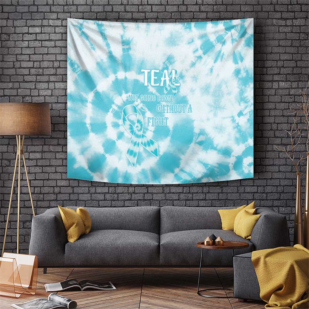 Teal Ribbon Cervical Cancer Awareness Tapestry Not Going Down Without A Fight Tie Dye - Wonder Print Shop