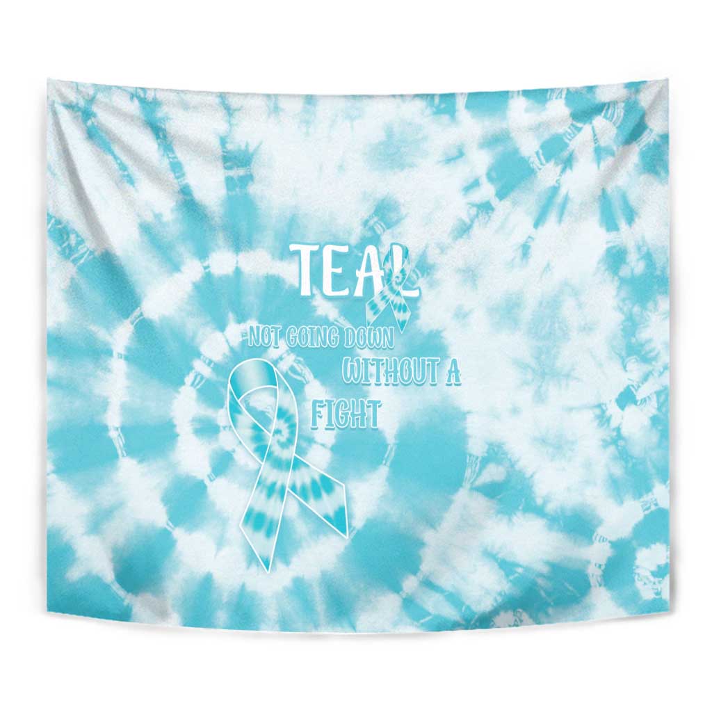 Teal Ribbon Cervical Cancer Awareness Tapestry Not Going Down Without A Fight Tie Dye - Wonder Print Shop