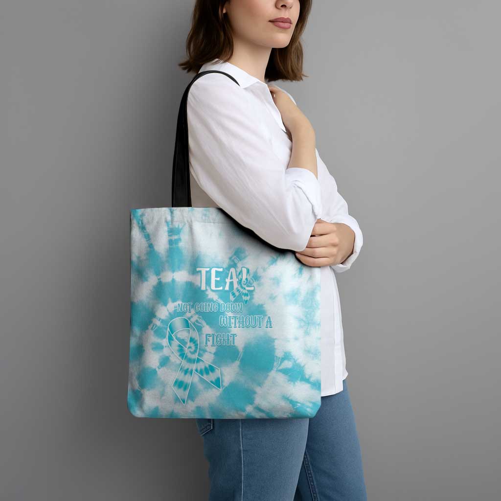 Teal Ribbon Cervical Cancer Awareness Tote Bag Not Going Down Without A Fight Tie Dye - Wonder Print Shop