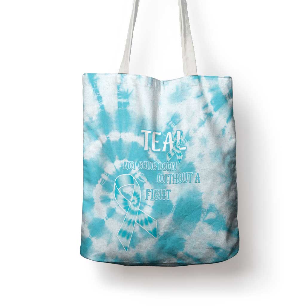 Teal Ribbon Cervical Cancer Awareness Tote Bag Not Going Down Without A Fight Tie Dye - Wonder Print Shop