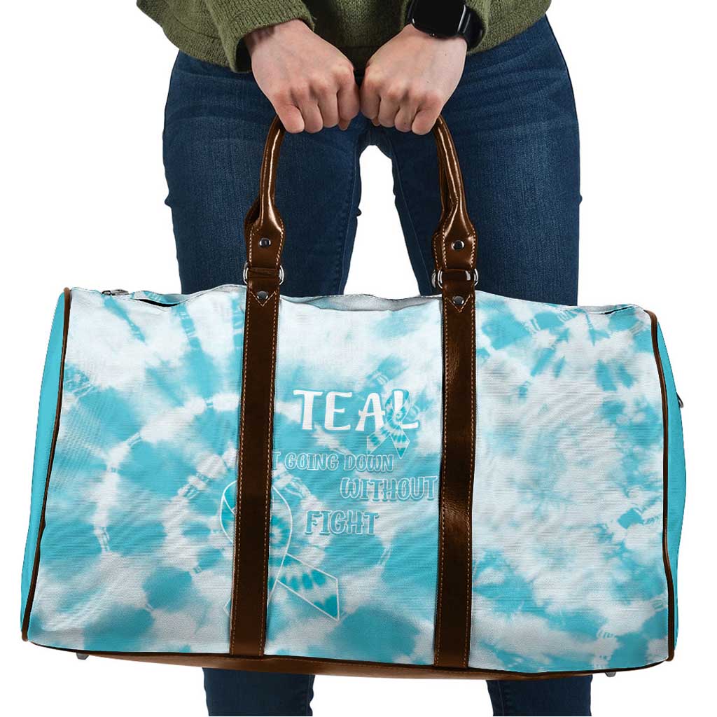 Teal Ribbon Cervical Cancer Awareness Travel Bag Not Going Down Without A Fight Tie Dye - Wonder Print Shop