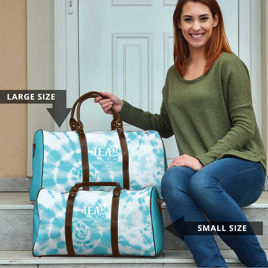 Teal Ribbon Cervical Cancer Awareness Travel Bag Not Going Down Without A Fight Tie Dye - Wonder Print Shop