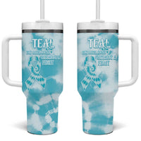 Teal Ribbon Cervical Cancer Awareness Tumbler With Handle Not Going Down Without A Fight Tie Dye - Wonder Print Shop