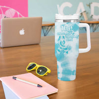 Teal Ribbon Cervical Cancer Awareness Tumbler With Handle Not Going Down Without A Fight Tie Dye - Wonder Print Shop