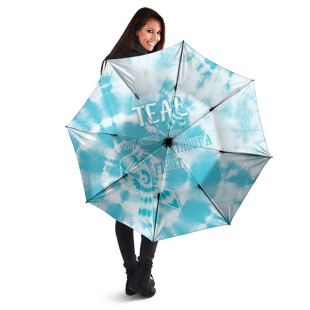 Teal Ribbon Cervical Cancer Awareness Umbrella Not Going Down Without A Fight Tie Dye - Wonder Print Shop