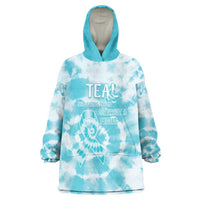 Teal Ribbon Cervical Cancer Awareness Wearable Blanket Hoodie Not Going Down Without A Fight Tie Dye - Wonder Print Shop