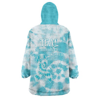 Teal Ribbon Cervical Cancer Awareness Wearable Blanket Hoodie Not Going Down Without A Fight Tie Dye - Wonder Print Shop