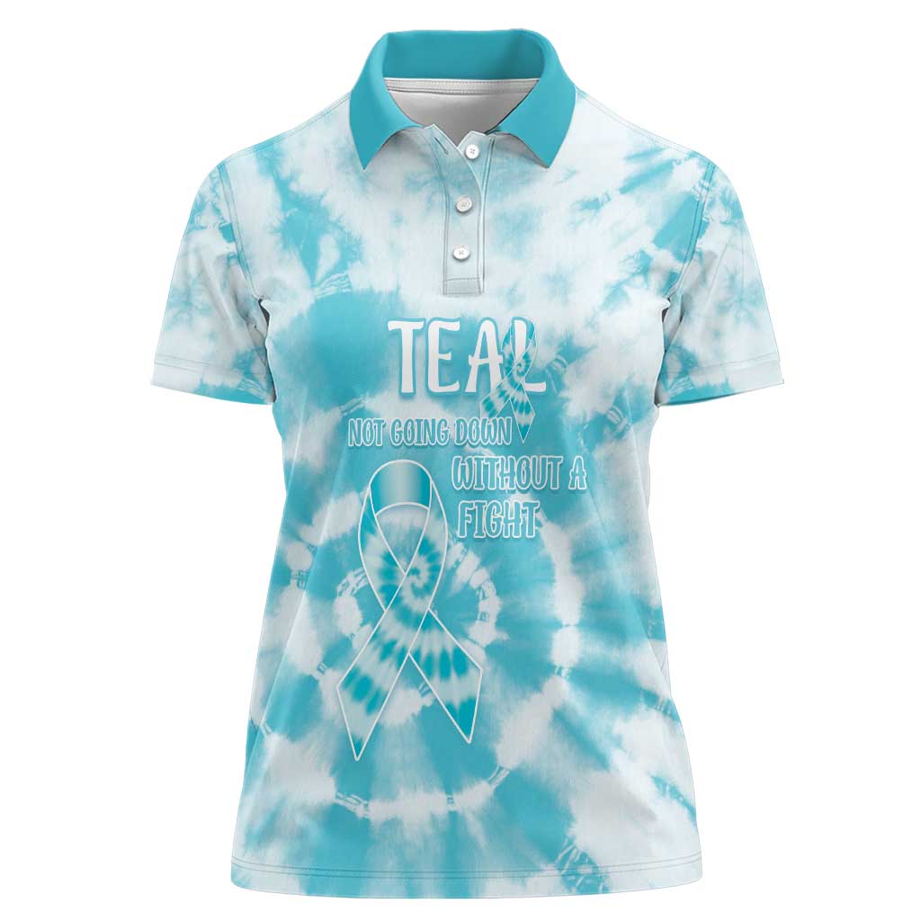 Teal Ribbon Cervical Cancer Awareness Women Polo Shirt Not Going Down Without A Fight Tie Dye - Wonder Print Shop
