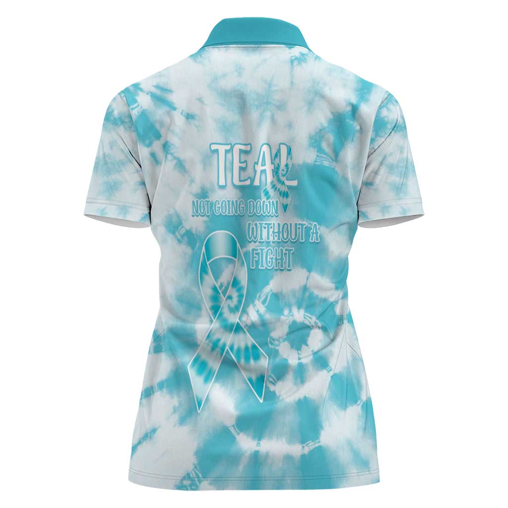 Teal Ribbon Cervical Cancer Awareness Women Polo Shirt Not Going Down Without A Fight Tie Dye - Wonder Print Shop