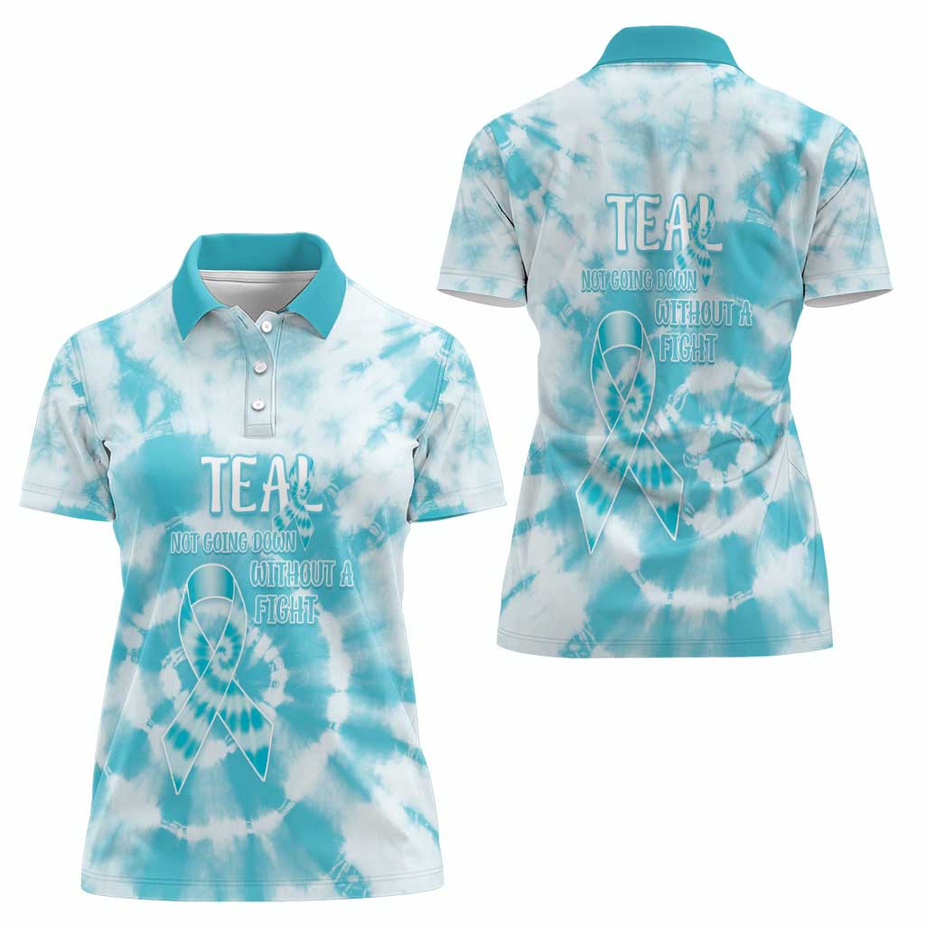 Teal Ribbon Cervical Cancer Awareness Women Polo Shirt Not Going Down Without A Fight Tie Dye - Wonder Print Shop