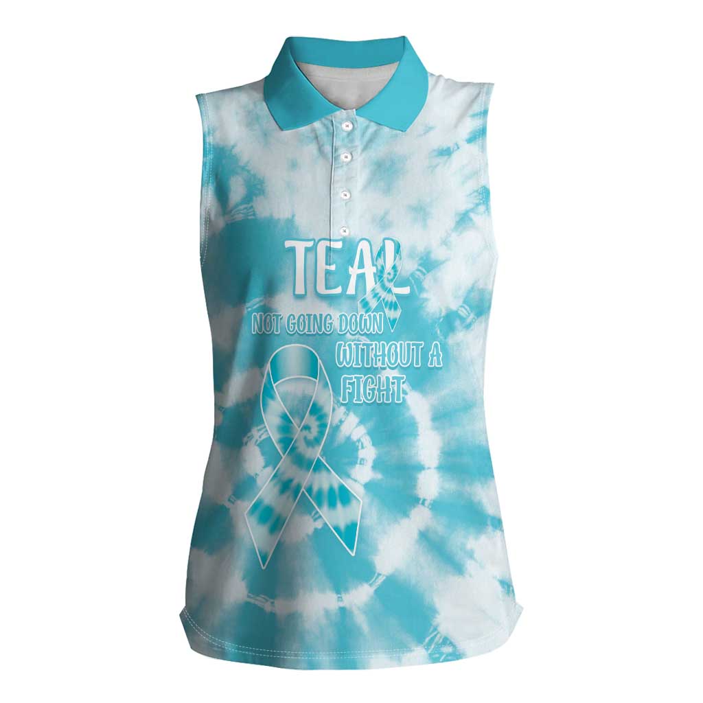 Teal Ribbon Cervical Cancer Awareness Women Sleeveless Polo Shirt Not Going Down Without A Fight Tie Dye - Wonder Print Shop