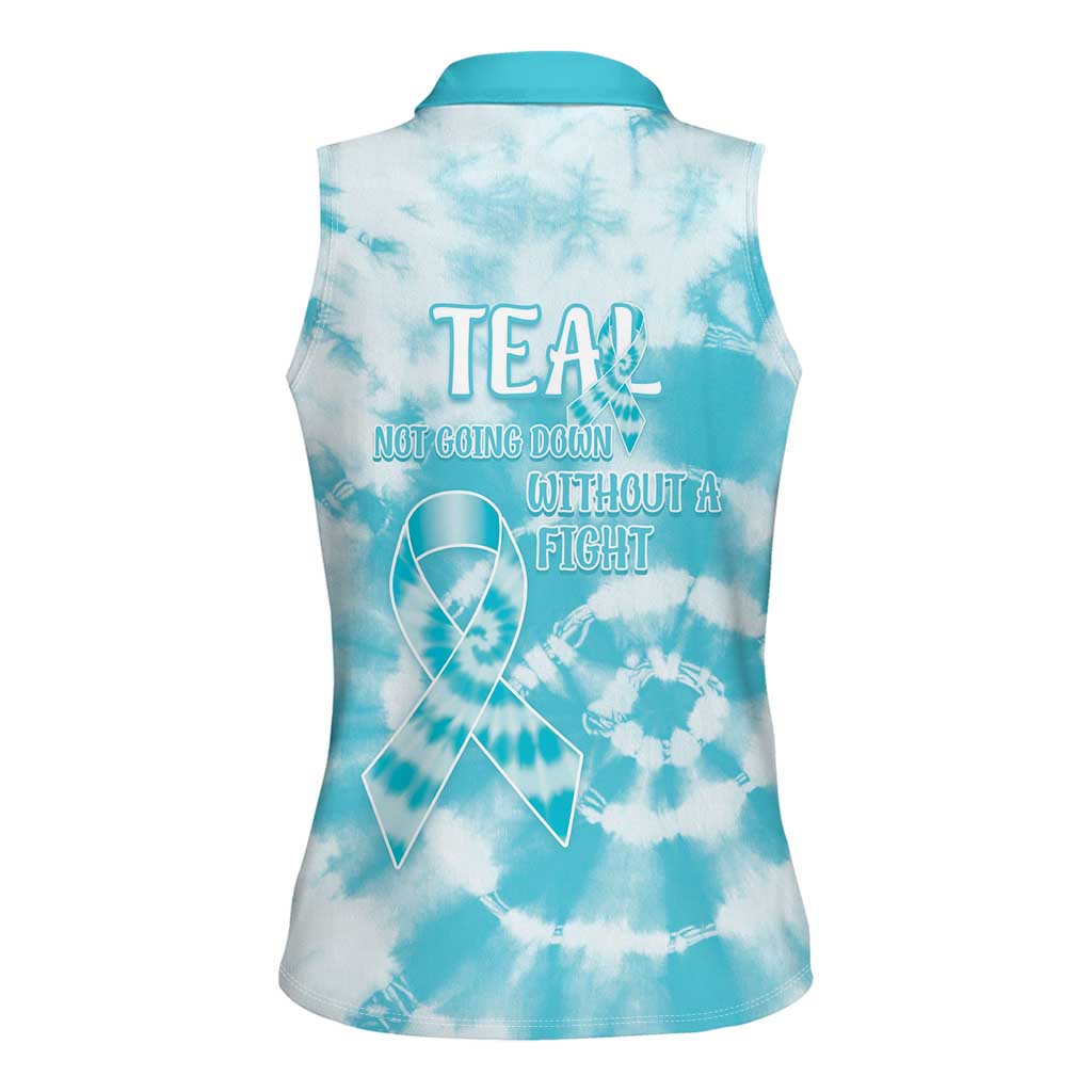 Teal Ribbon Cervical Cancer Awareness Women Sleeveless Polo Shirt Not Going Down Without A Fight Tie Dye - Wonder Print Shop