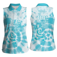 Teal Ribbon Cervical Cancer Awareness Women Sleeveless Polo Shirt Not Going Down Without A Fight Tie Dye - Wonder Print Shop