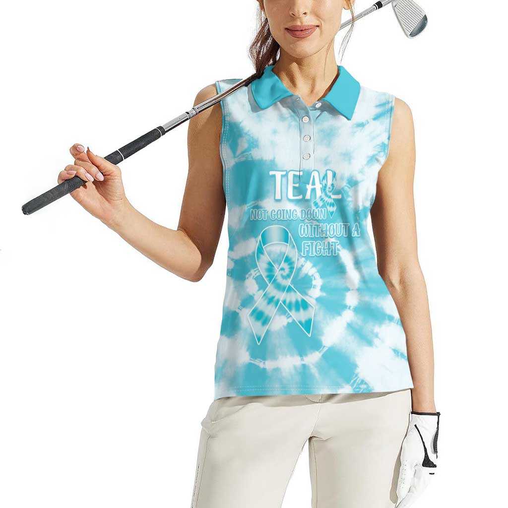 Teal Ribbon Cervical Cancer Awareness Women Sleeveless Polo Shirt Not Going Down Without A Fight Tie Dye - Wonder Print Shop
