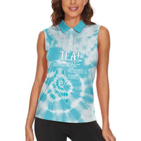 Teal Ribbon Cervical Cancer Awareness Women Sleeveless Polo Shirt Not Going Down Without A Fight Tie Dye - Wonder Print Shop