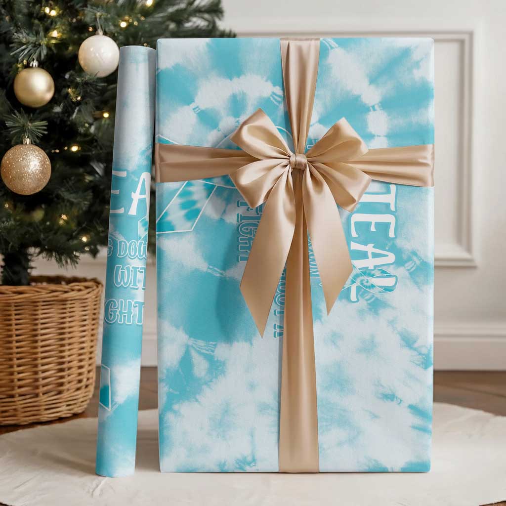 Teal Ribbon Cervical Cancer Awareness Wrapping Paper Not Going Down Without A Fight Tie Dye - Wonder Print Shop