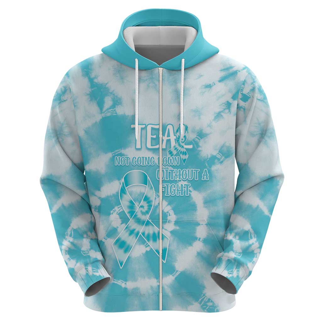 Teal Ribbon Cervical Cancer Awareness Zip Hoodie Not Going Down Without A Fight Tie Dye - Wonder Print Shop