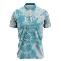 Teal Ribbon Cervical Cancer Awareness Zipper Polo Shirt Not Going Down Without A Fight Tie Dye - Wonder Print Shop