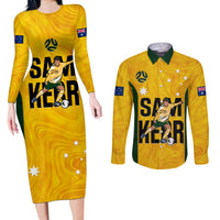 Australia Soccer Couples Matching Long Sleeve Bodycon Dress and Long Sleeve Button Shirts Sam Kerr Matildas Proud 2023 World Cup Yellow - Wonder Print Shop