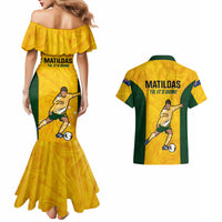 Australia Soccer Couples Matching Mermaid Dress and Hawaiian Shirt Sam Kerr Matildas Proud 2023 World Cup Yellow - Wonder Print Shop