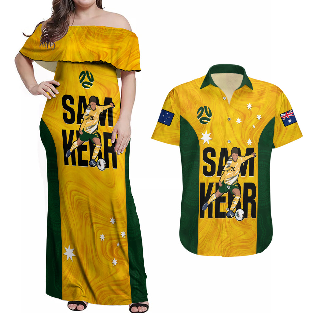 Australia Soccer Couples Matching Off Shoulder Maxi Dress and Hawaiian Shirt Sam Kerr Matildas Proud 2023 World Cup Yellow - Wonder Print Shop
