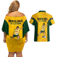 Australia Soccer Couples Matching Off Shoulder Short Dress and Hawaiian Shirt Sam Kerr Matildas Proud 2023 World Cup Yellow - Wonder Print Shop