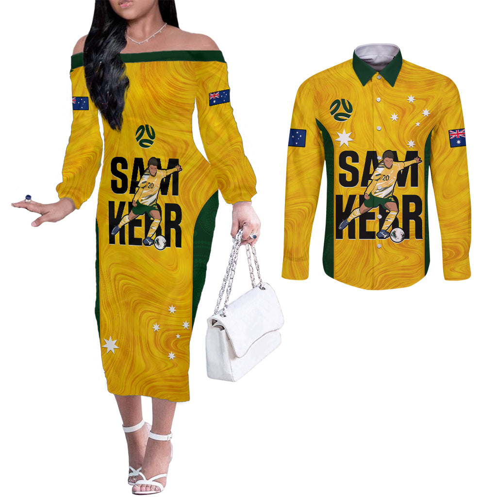 australia-soccer-couples-matching-off-the-shoulder-long-sleeve-dress-and-long-sleeve-button-shirts-sam-kerr-matildas-proud-2023-world-cup-yellow