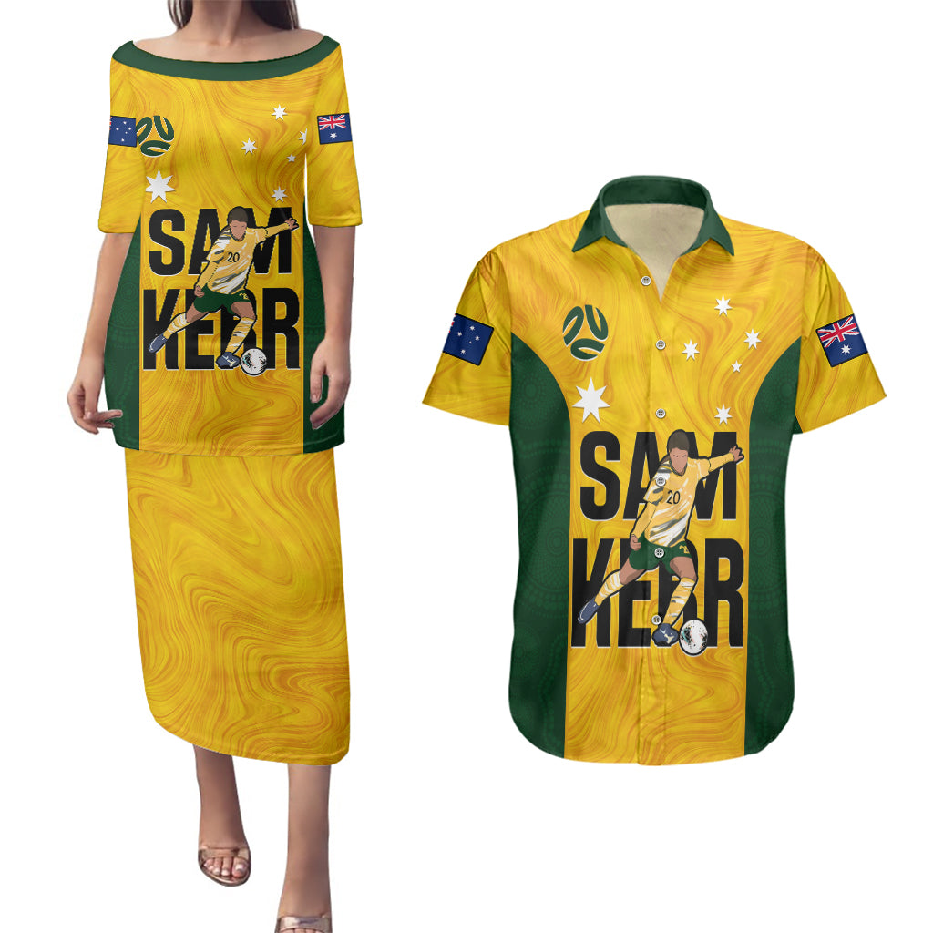 Australia Soccer Couples Matching Puletasi Dress and Hawaiian Shirt Sam Kerr Matildas Proud 2023 World Cup Yellow - Wonder Print Shop