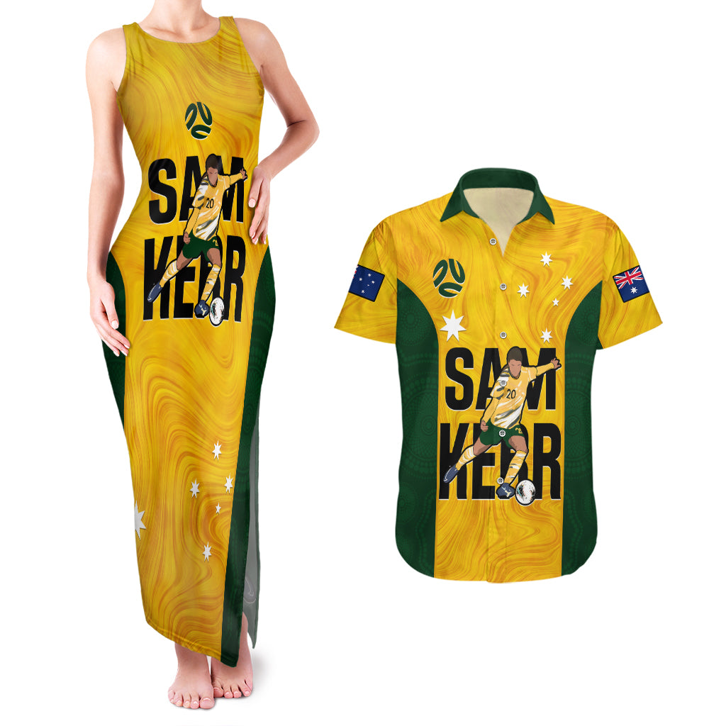 Australia Soccer Couples Matching Tank Maxi Dress and Hawaiian Shirt Sam Kerr Matildas Proud 2023 World Cup Yellow - Wonder Print Shop