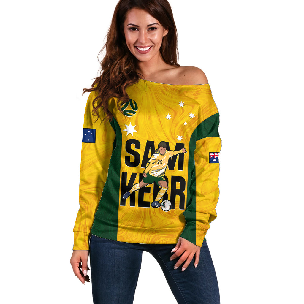 Australia Soccer Off Shoulder Sweater Sam Kerr Matildas Proud 2023 World Cup Yellow - Wonder Print Shop