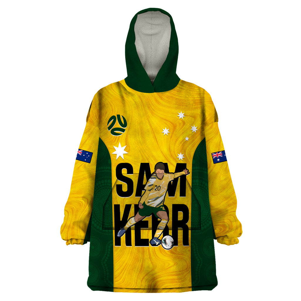 Australia Soccer Wearable Blanket Hoodie Sam Kerr Matildas Proud 2023 World Cup Yellow - Wonder Print Shop