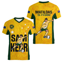 Australia Soccer Women V Neck T Shirt Sam Kerr Matildas Proud 2023 World Cup Yellow - Wonder Print Shop