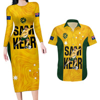 Custom Australia Soccer Couples Matching Long Sleeve Bodycon Dress and Hawaiian Shirt Sam Kerr Matildas Proud 2023 World Cup Yellow - Wonder Print Shop