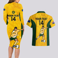 Custom Australia Soccer Couples Matching Long Sleeve Bodycon Dress and Hawaiian Shirt Sam Kerr Matildas Proud 2023 World Cup Yellow - Wonder Print Shop