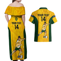 Custom Australia Soccer Couples Matching Off Shoulder Maxi Dress and Hawaiian Shirt Sam Kerr Matildas Proud 2023 World Cup Yellow - Wonder Print Shop
