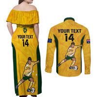 Custom Australia Soccer Couples Matching Off Shoulder Maxi Dress and Long Sleeve Button Shirts Sam Kerr Matildas Proud 2023 World Cup Yellow - Wonder Print Shop