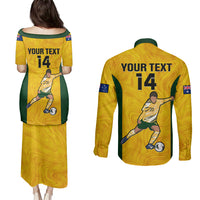 Custom Australia Soccer Couples Matching Puletasi Dress and Long Sleeve Button Shirts Sam Kerr Matildas Proud 2023 World Cup Yellow - Wonder Print Shop