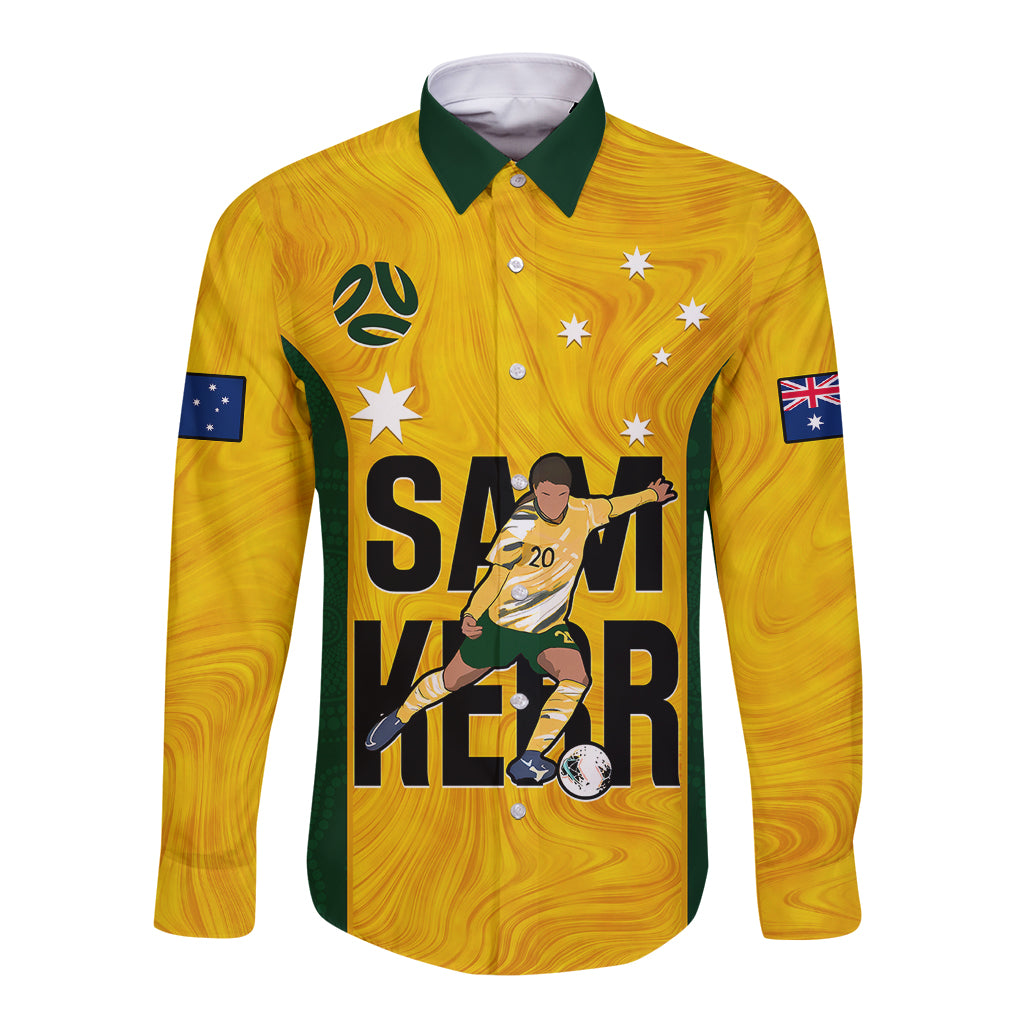 Custom Australia Soccer Long Sleeve Button Shirt Sam Kerr Matildas Proud 2023 World Cup Yellow - Wonder Print Shop